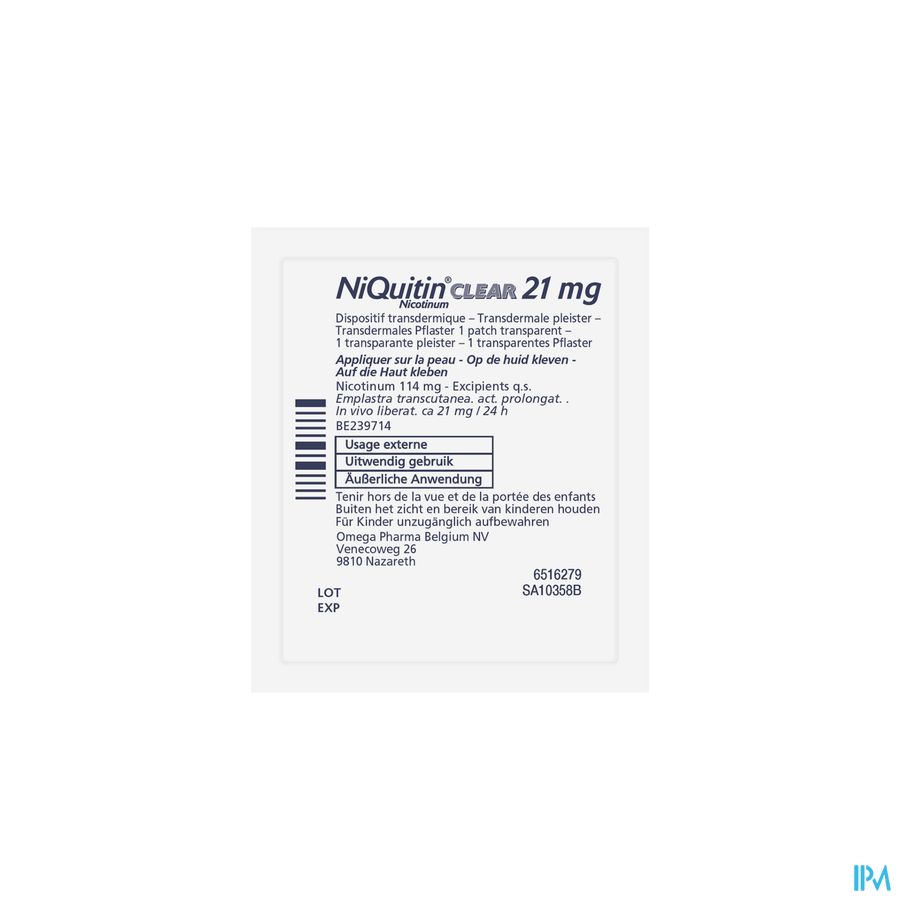 Niquitin® Clear Patch 21 Mg 21 P. – Arrêter De Fumer – 24H Sans Besoin