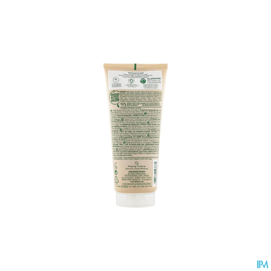 Klorane - Crème douche au beurre de Cupuaçu BIO - Fleur de Cupuaçu - Peau sèche à très sèche