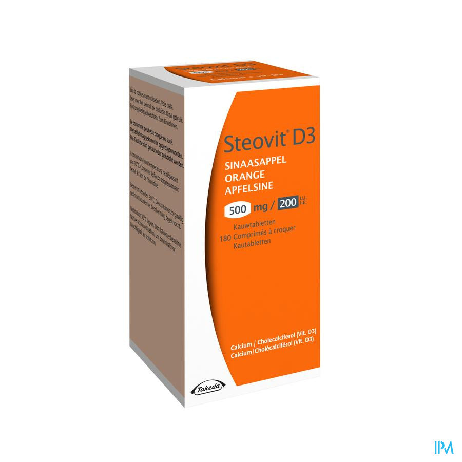 Steovit Forte Orange 500mg/200 U.I. Calcium & Vit D - 180 comprimés à croquer