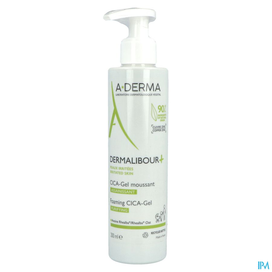 A-DERMA - DERMALIBOUR + CICA -GEL MOUSSANT ASSAINISSANT -  Apaise les peaux irritées