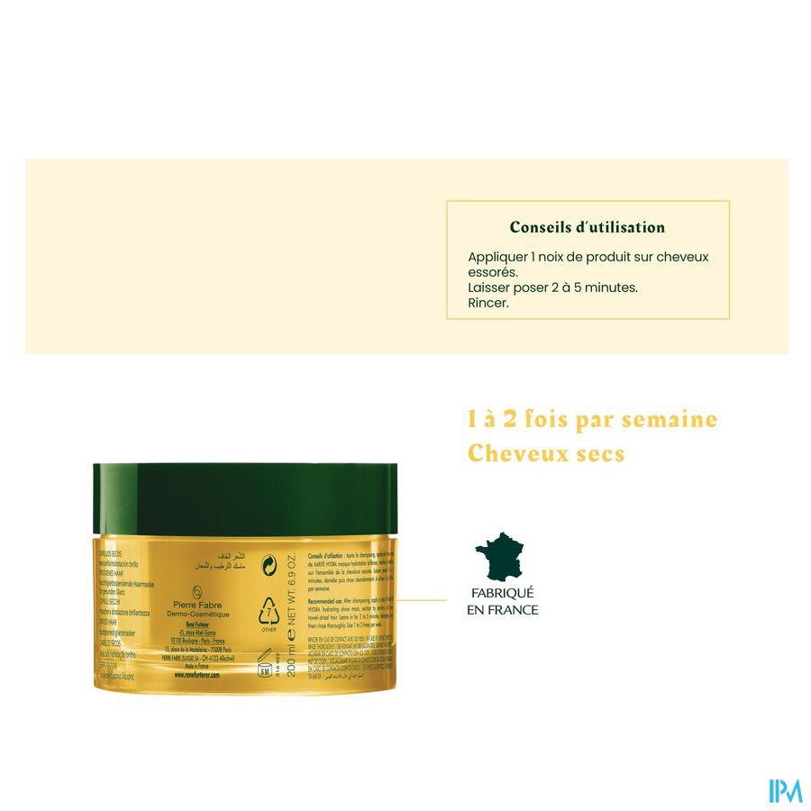 René Furterer - Masque hydratation brillance - Masque démêlant hydratant à l'huile de Karité - KARITE HYDRA
