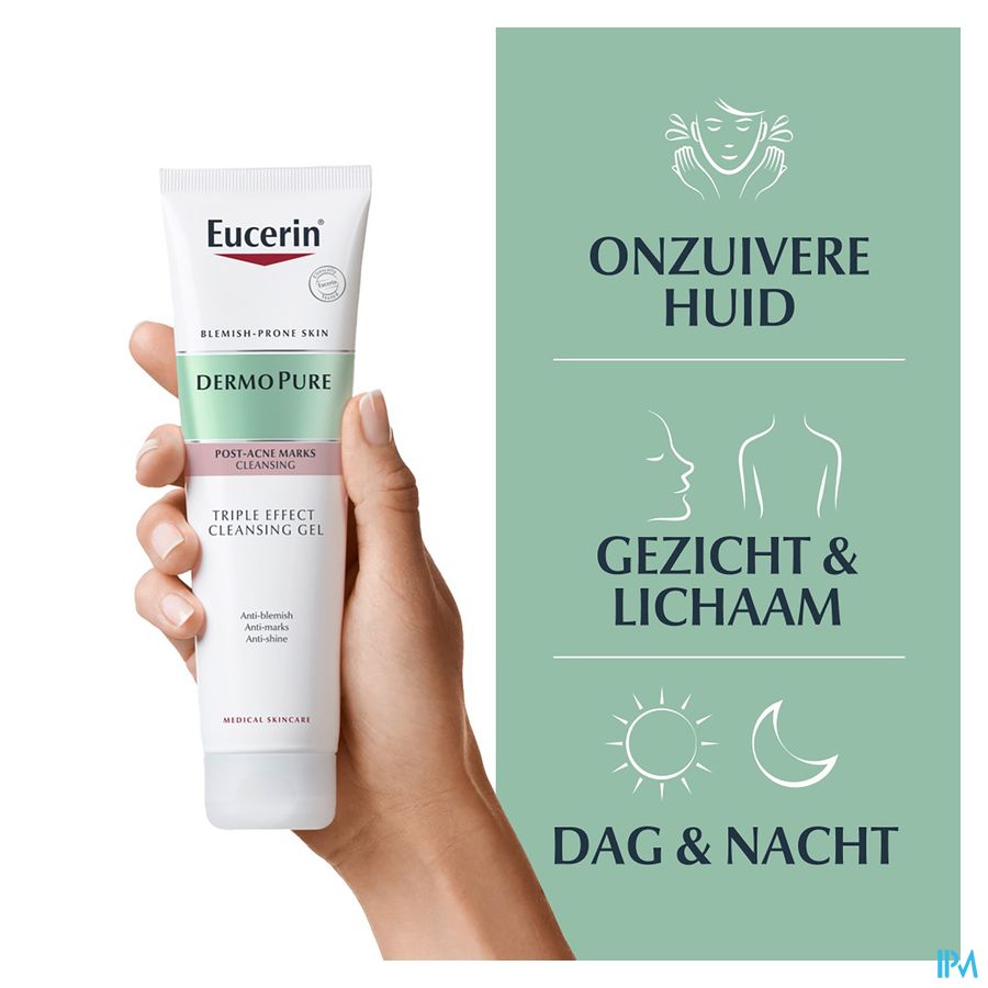 Eucerin DermoPure Gel Nettoyant Triple Action Marques Post-Acné Peau à Imperfections 150ml