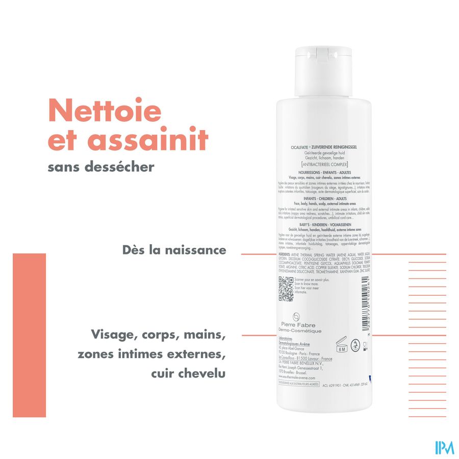 Eau Thermale Avène CICALFATE+ Gel Nettoyant Assainissant Peaux sensibles irritées - Visage, corps, mains
