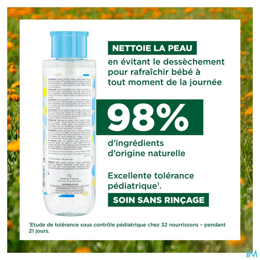 Klorane - Eau nettoyante sans rinçage au Calendula apaisant - Bébé - Peau normale
