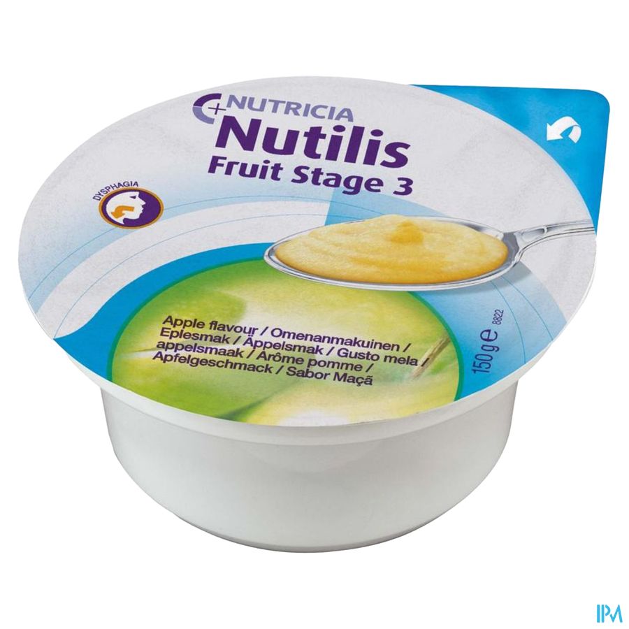 Nutilis Fruit Stage 3 Goût Pomme Alimentation médicale orale pré-épaissie Pots 3x150g