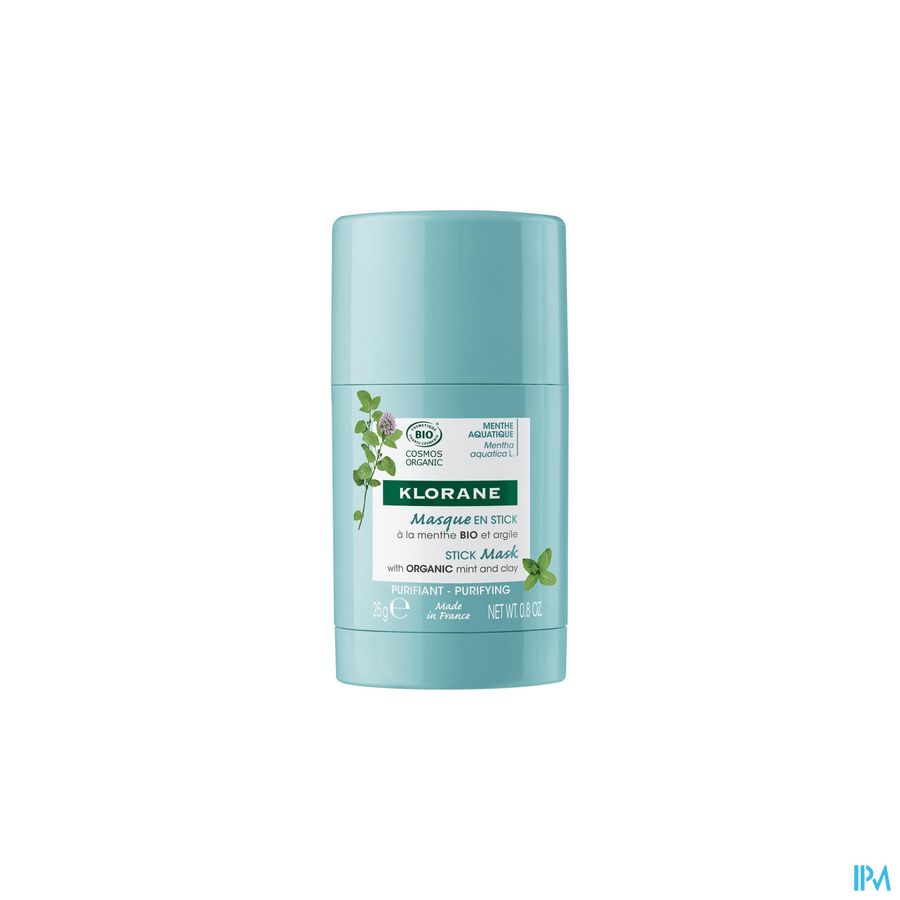Klorane - Masque en stick Purifiant à la Menthe BIO et argile soin anti-imperfections peaux grasses à tendance acnéique