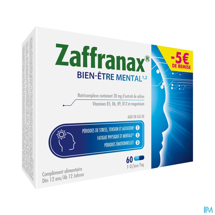 Zaffranax® Bien-être Mental 60 Gélules - 5 € - Stress (4), Fatigue (3), Émotionnel (1)