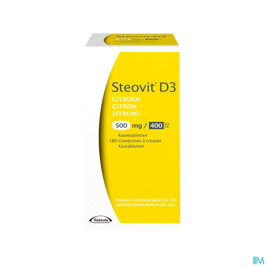 Steovit Forte Citron 500mg/400 U.I. Calcium & Vit D - 180 comprimés à croquer