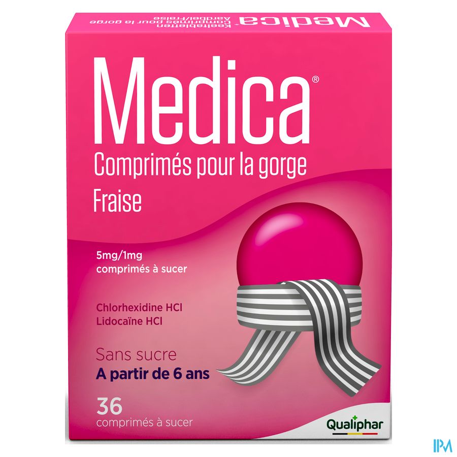 Medica comprimés pour la gorge sans sucre Fraise 36 pcs - mal de gorge