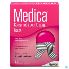 Medica comprimés pour la gorge sans sucre Fraise 36 pcs - mal de gorge