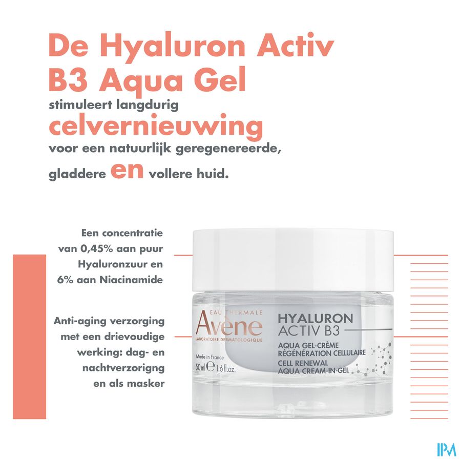Eau Thermale Avène Aqua Gel-Crème régénération cellulaire - Soin Anti-âge visage HYALURON ACTIV B3