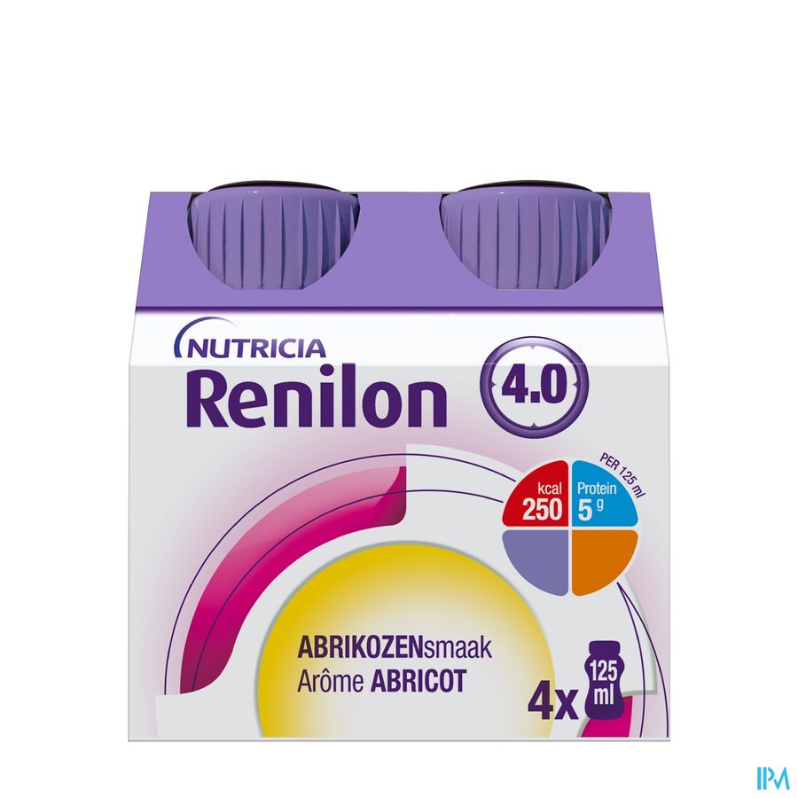 Renilon 4.0 Arôme Abricot Complément Nutritionnel Dénutrition Bouteilles 4x125ml