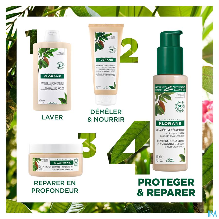 Klorane — Cica-sérum Réparateur au Cupuaçu BIO & acide hyaluronique — Cheveux très secs, abîmés