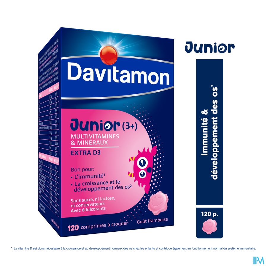 Davitamon® Junior Goût Framboise Multivit. 120 Compr. À Croquer À Partir De 3 Ans