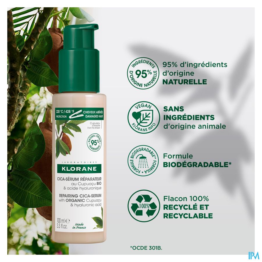 Klorane — Cica-sérum Réparateur au Cupuaçu BIO & acide hyaluronique — Cheveux très secs, abîmés