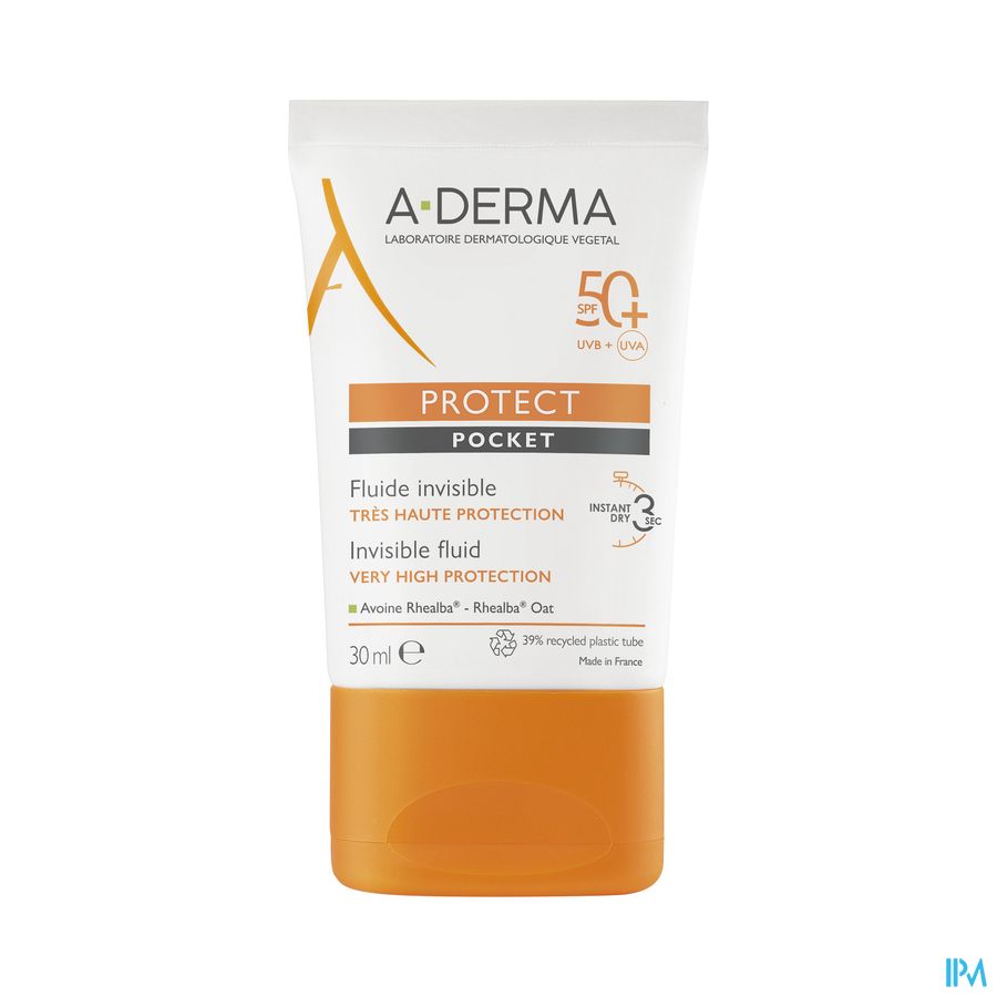 A-DERMA - PROTECT POCKET Fluide solaire visage invisible SPF50+ - Peaux fragiles mixtes à grasses