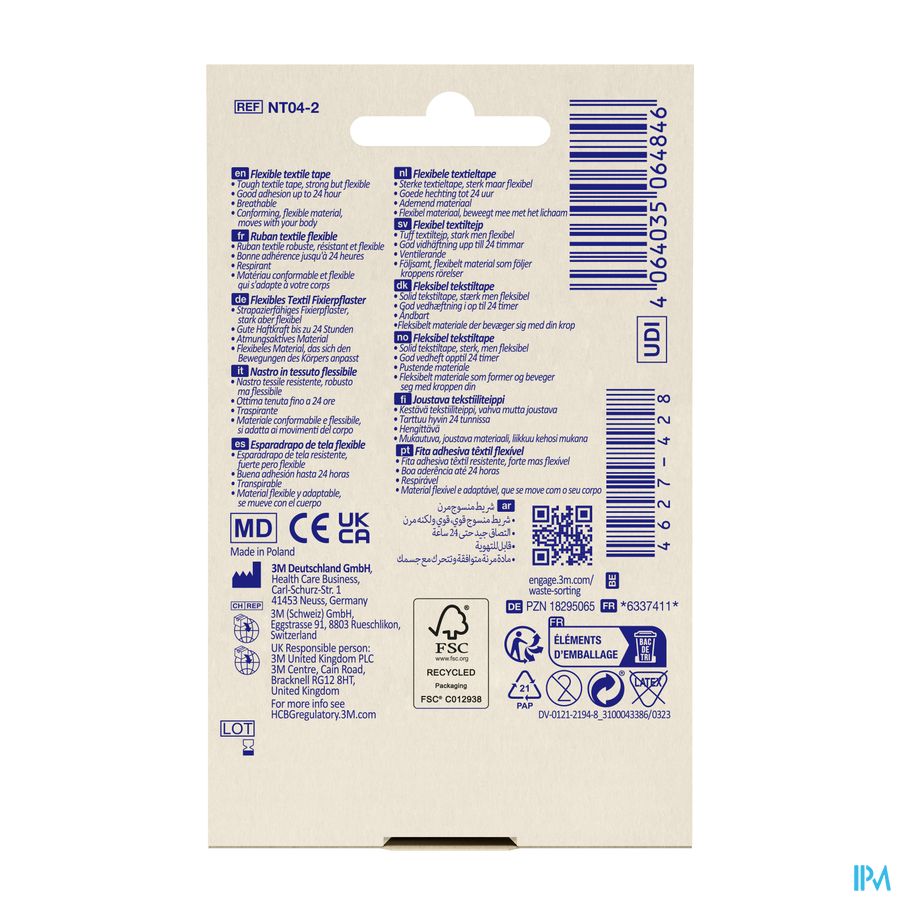 Nexcare 3m Textile Ruban Flexible 4,2mx25mm Nt04-2