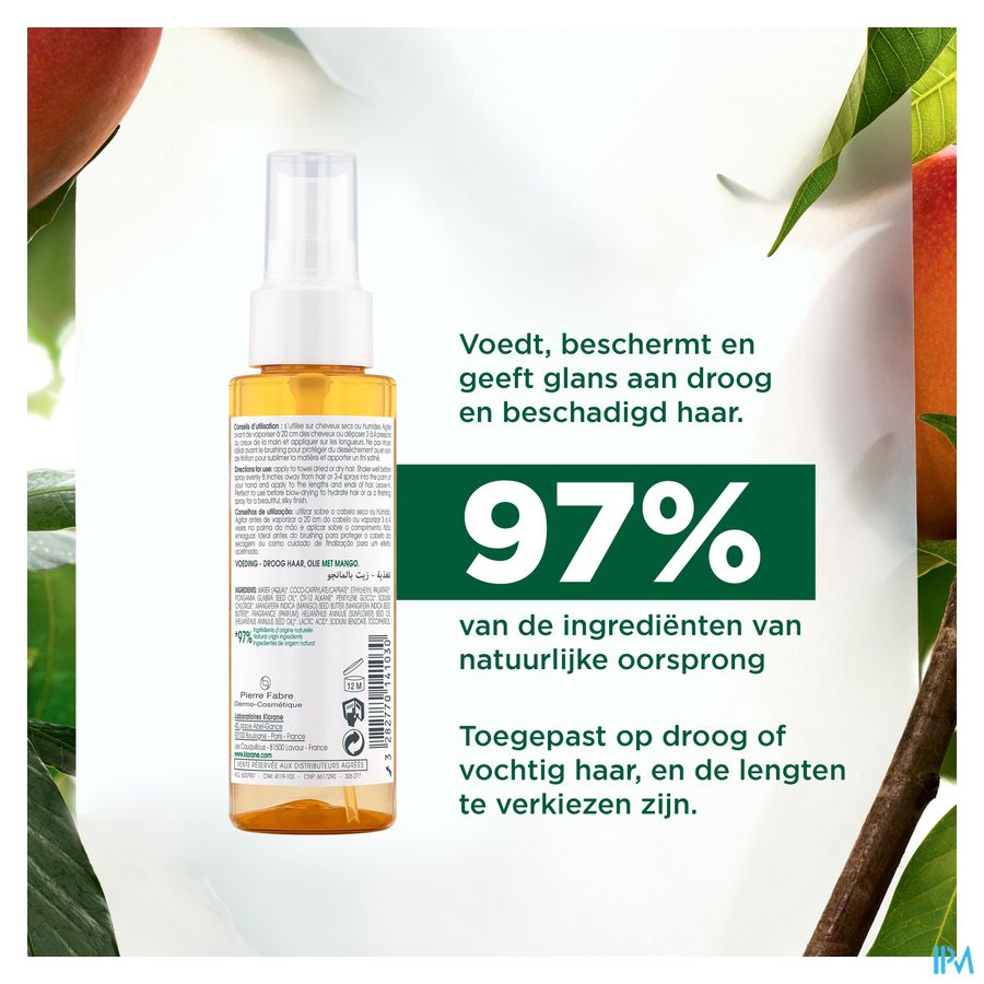Klorane - Huile à la Mangue – Nutrition - Cheveux secs