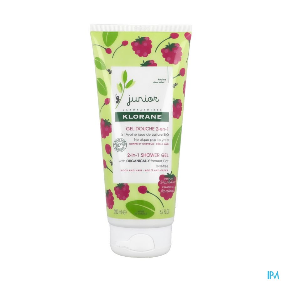Klorane - Gel douche 2-en-1 à l’Avoine BIO - Framboise - Corps et Cheveux - Junior - Enfant