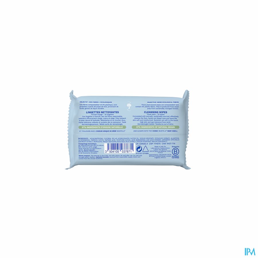 Mustela lingettes nettoyantes à l'avocat bio 20 pcs