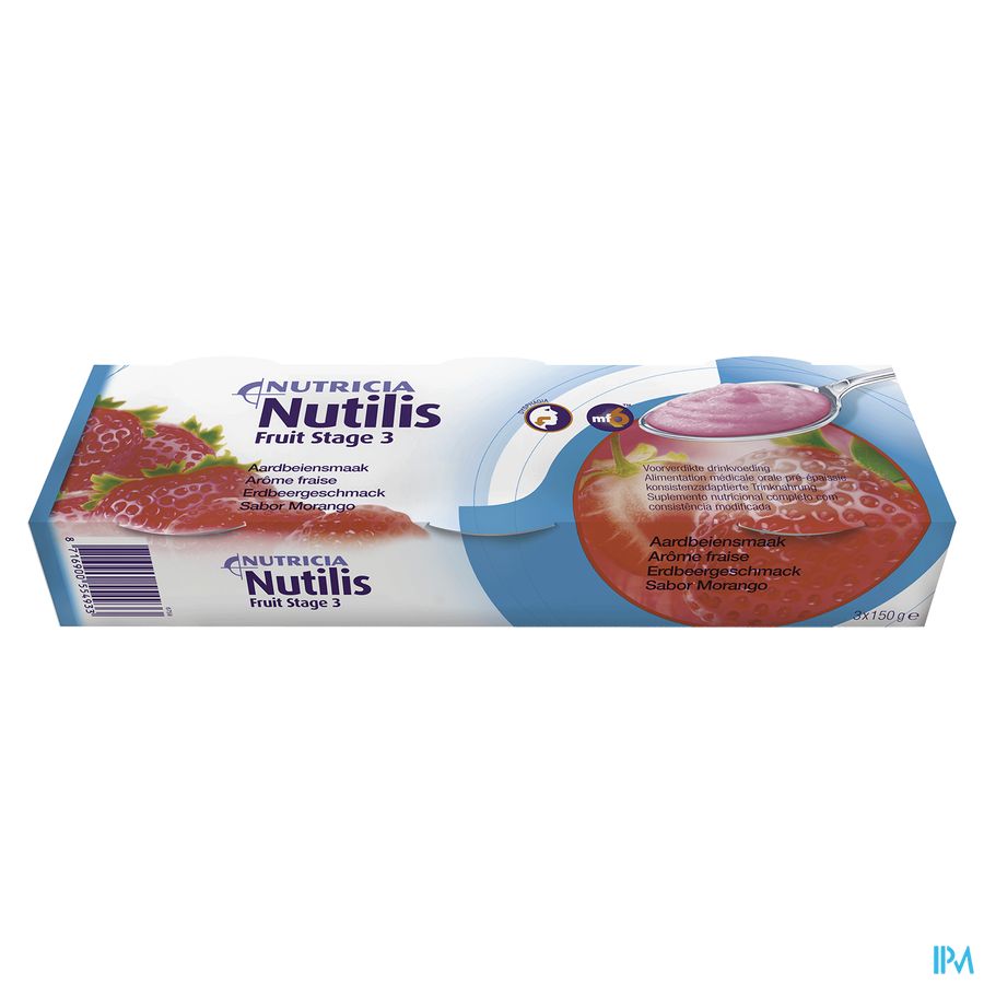 Nutilis Fruit Stage 3 Goût Fraise Alimentation médicale orale pré-épaissie Pots 3x150g