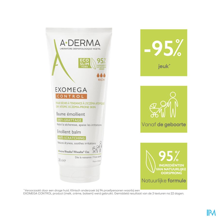 A-Derma Exomega Control Baume emollient Anti-grattage peau à tendance atopique 400ml