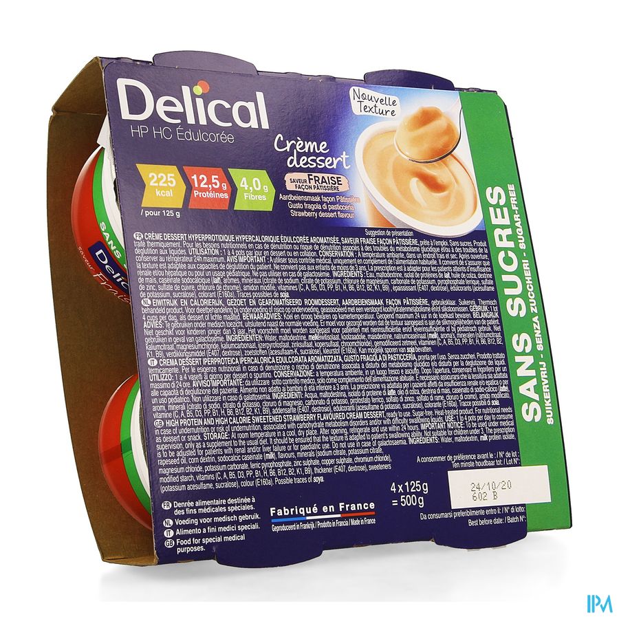 Delical Creme Dessert Hp-hc S/sucre Fraise 4x124g