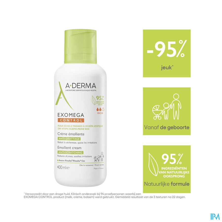 A-Derma Exomega control crème émolliente anti-grattage peau à tendance atopique 400ml