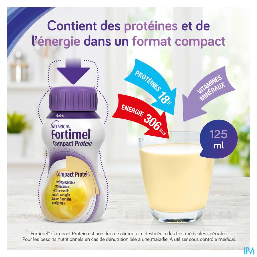 Fortimel Compact Protein Goût Fraise Bouteilles 4x125ml