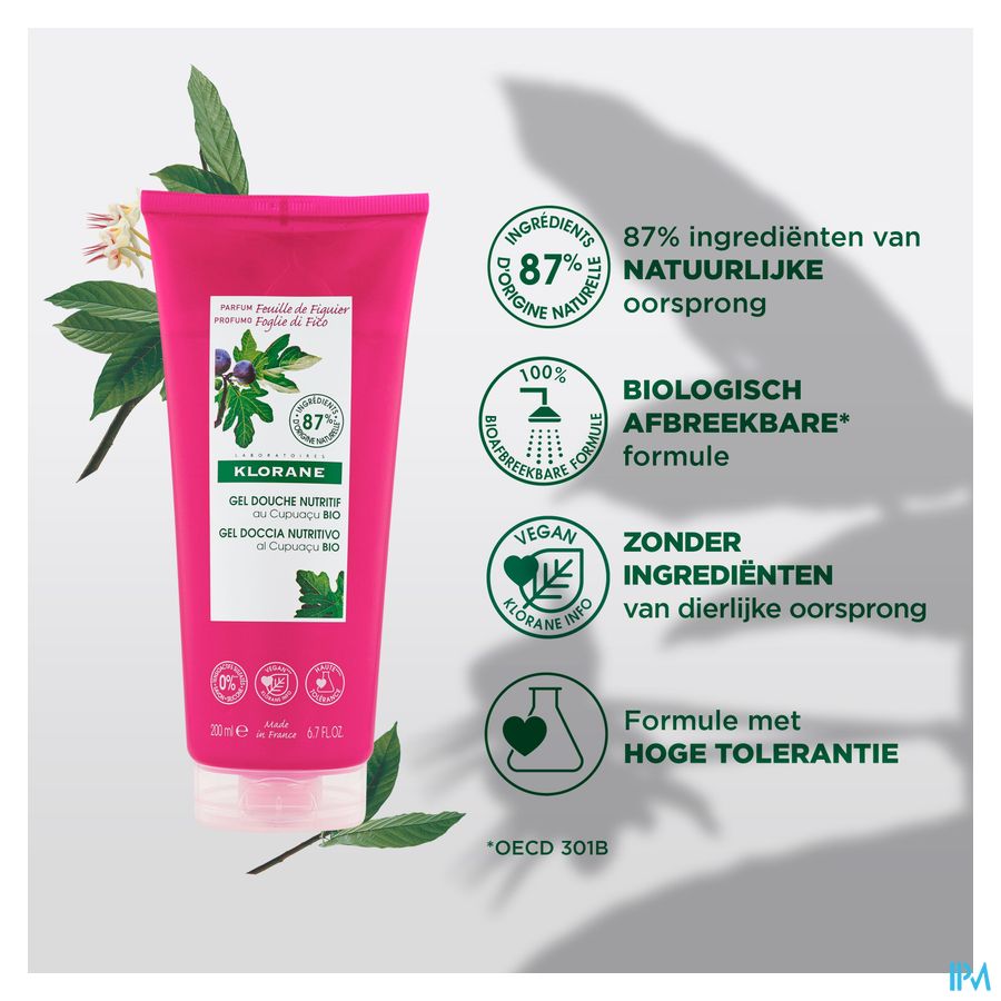 Klorane - Gel douche au beurre de Cupuaçu BIO - Feuille de Figuier - Tous types de peaux - Hydratant