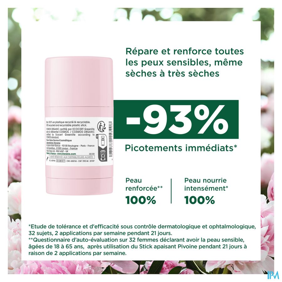 Klorane — Masque en Stick Apaisant à la Pivoine BIO — Peaux sensibles