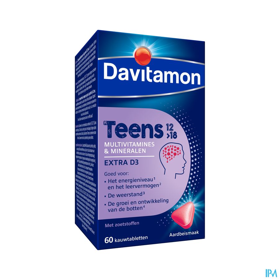 Davitamon® Teens (12>18) Multivitamines 60 Cpr. (Fraise) – Énergie, Résistance