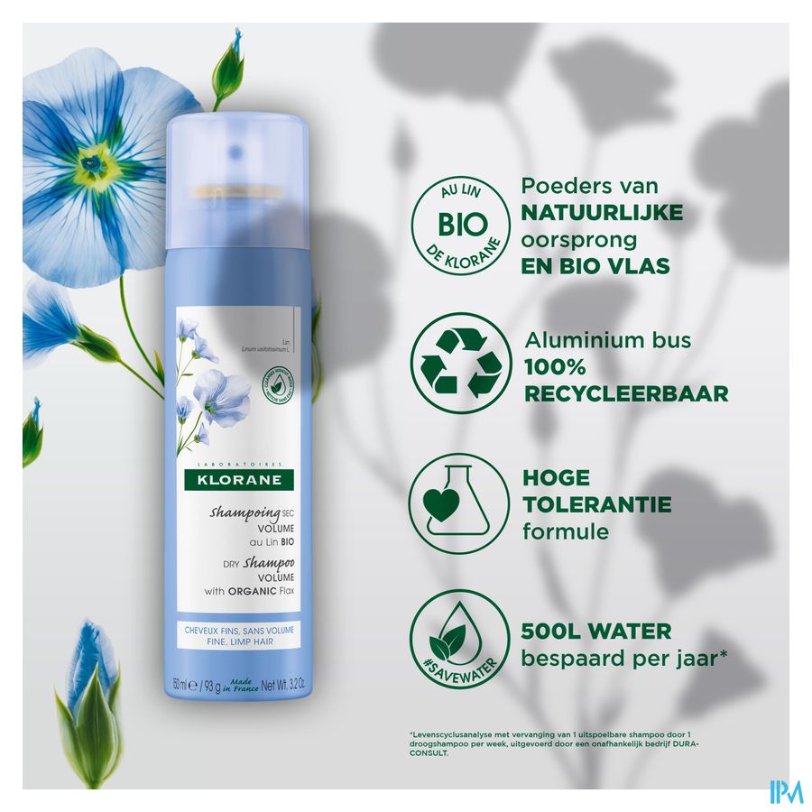 Klorane - Shampoing sec Volume au Lin BIO - Cheveux fins, sans volume