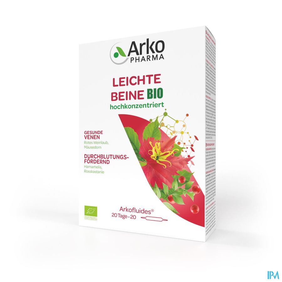 Arkopharma Arkofluides Jambes Légères Bio Confort veineux et circulation tonique 20 Ampoules