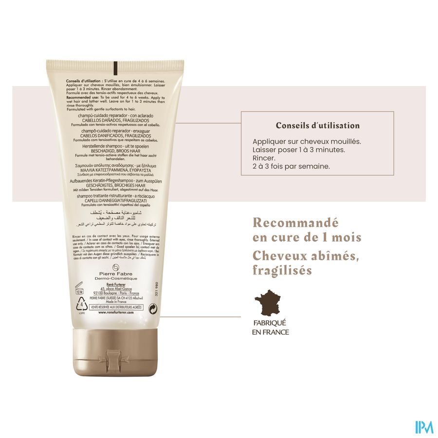 René Furterer - Shampooing-soin réparateur - Shampoing sans sulfates à la Kératine Végétale - ABSOLUE KERATINE