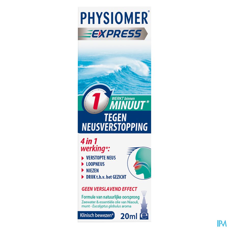 Physiomer®Express (1 Min(1)) Spray nasal 20ml. Nez bouché, nez coulant, éternuement.