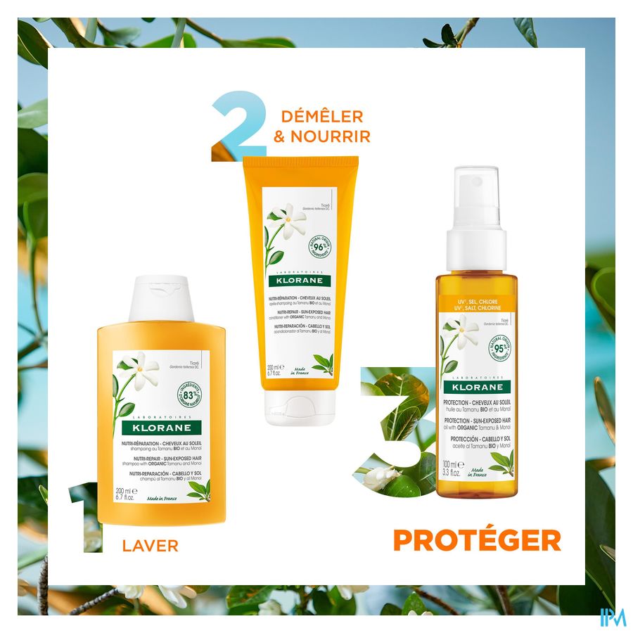 Klorane — Huile protectrice capillaire au Tamanu BIO et Monoï — Cheveux exposés au soleil