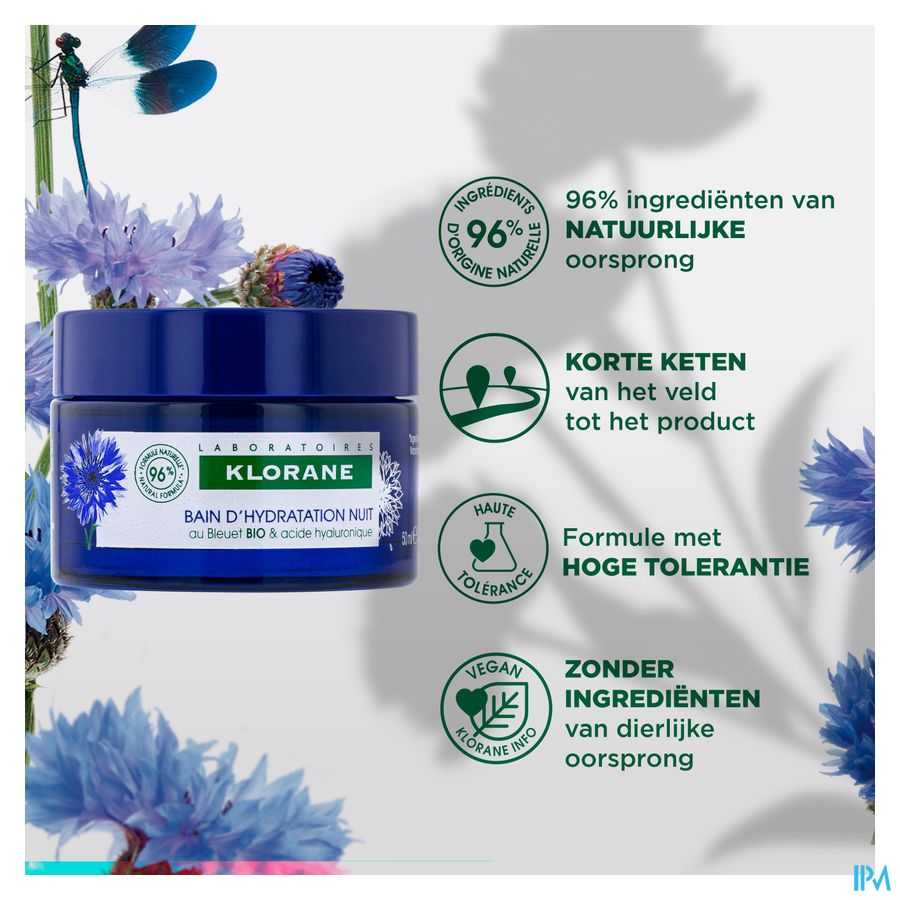 Klorane - Bain d’Hydratation Nuit au Bleuet BIO et acide hyaluronique - Visage et yeux