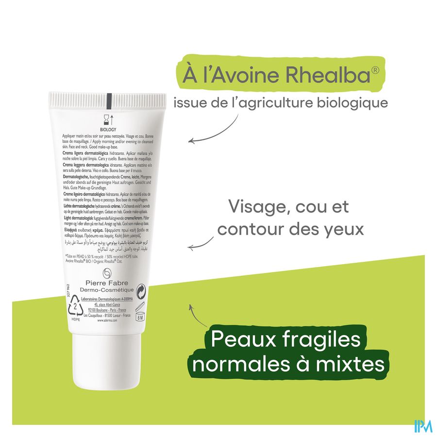 A-DERMA - BIOLOGY CRÈME LÉGÈRE DERMATOLOGIQUE HYDRATANTE - Crème visage hydratante légère - BIOLOGY