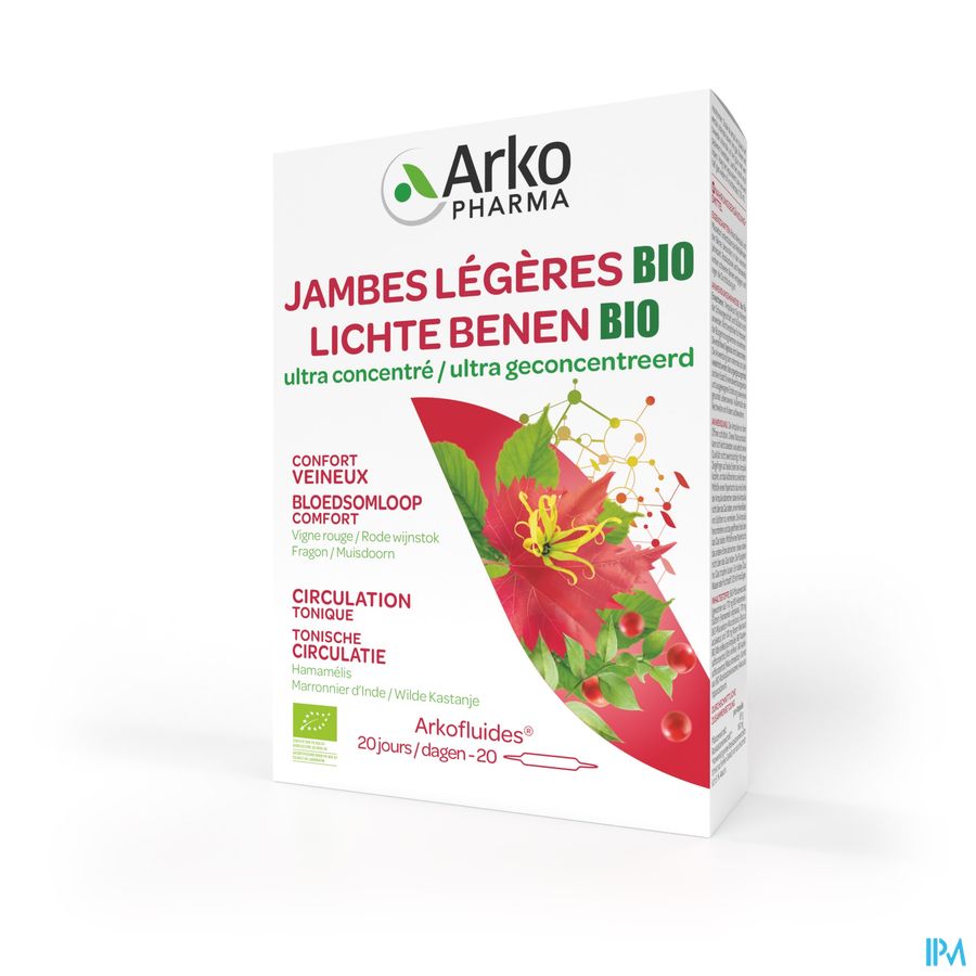 Arkopharma Arkofluides Jambes Légères Bio Confort veineux et circulation tonique 20 Ampoules