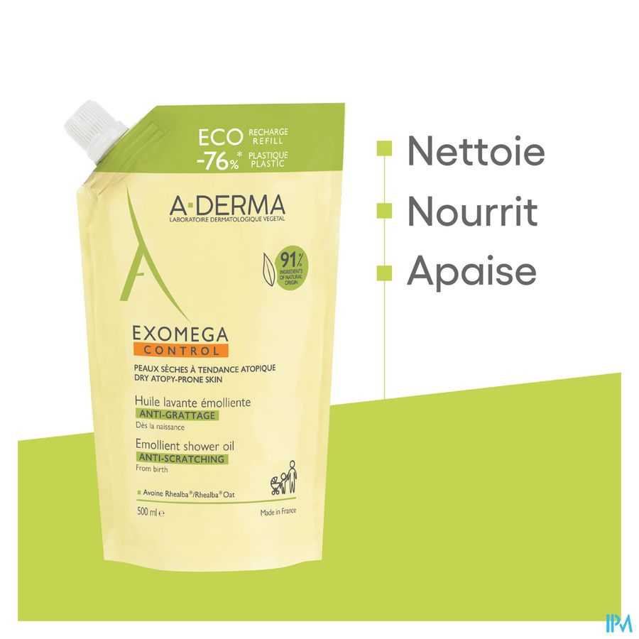 A-DERMA - EXOMEGA CONTROL HUILE LAVANTE ÉMOLLIENT ANTI-GRATTAGE REFILL peau à tendance atopique