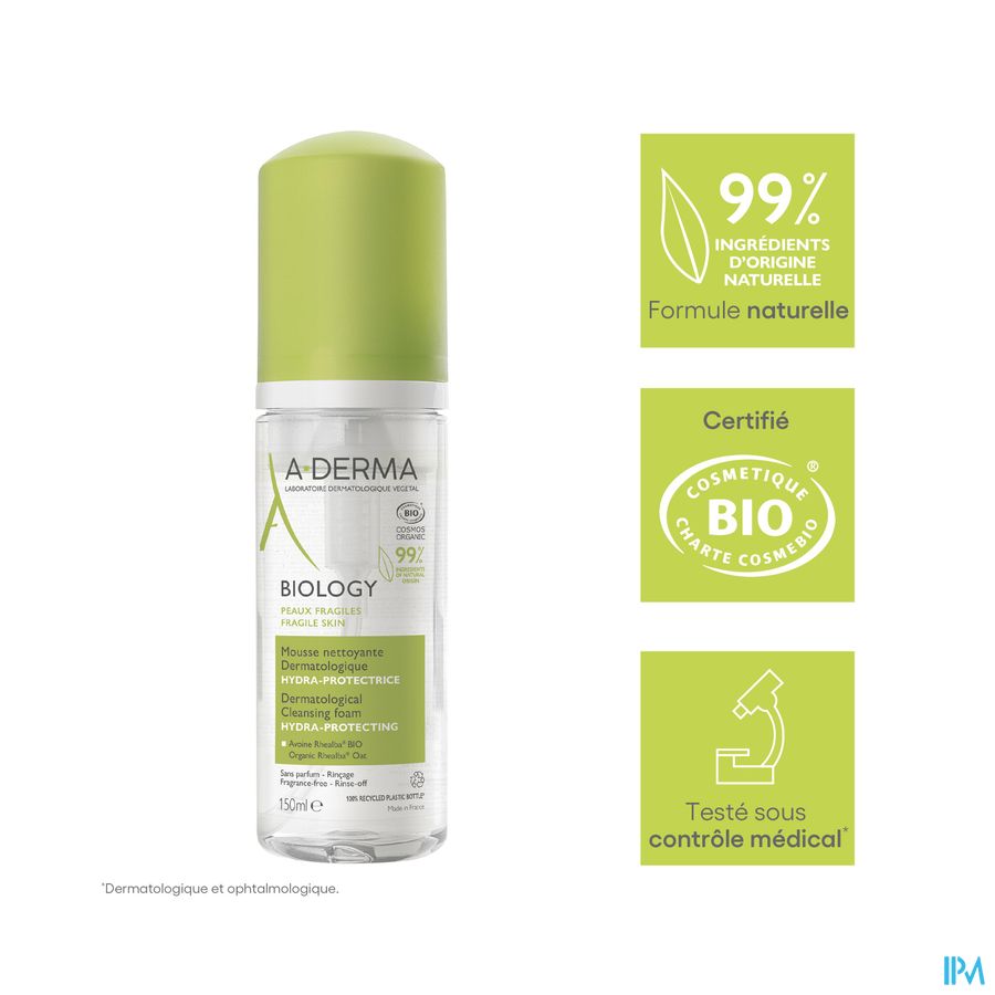 A-DERMA Mousse nettoyante dermatologique hydra-protectrice BIOLOGY