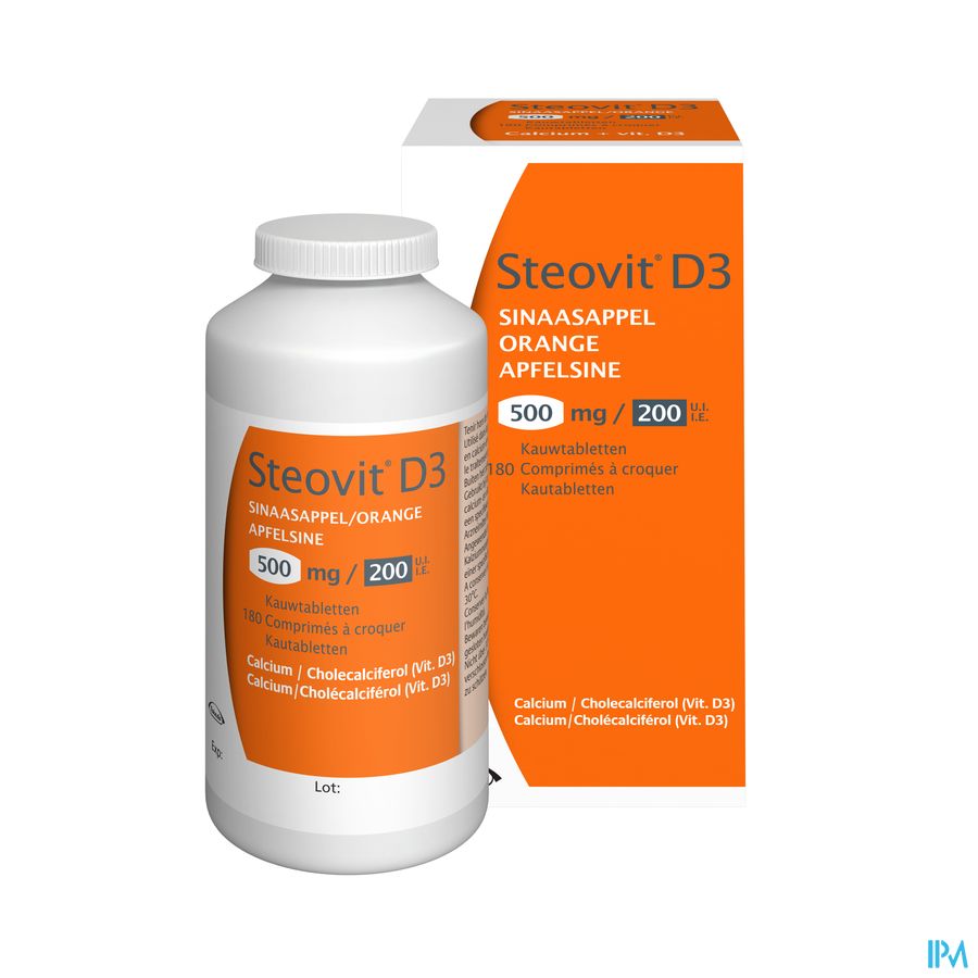 Steovit Forte Orange 500mg/200 U.I. Calcium & Vit D - 180 comprimés à croquer