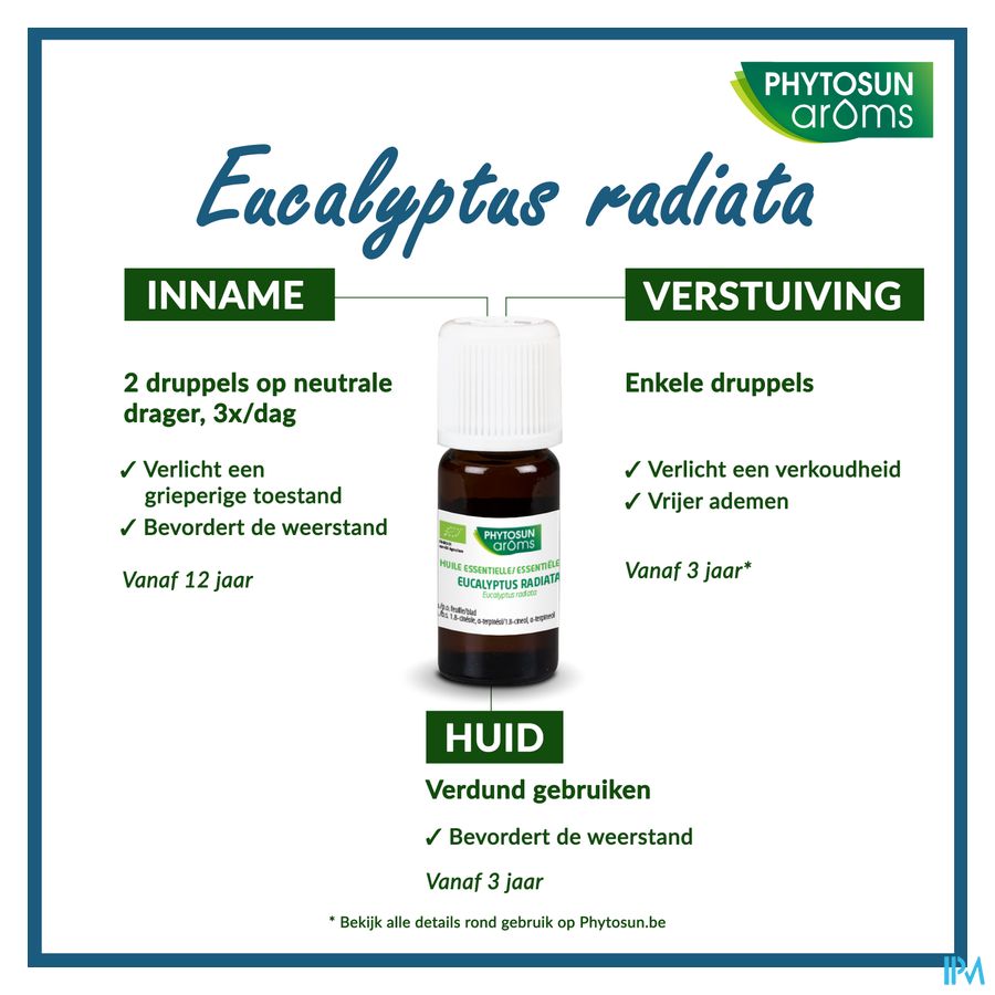 Phytosun® Huile Essentielle Eucalyptus radiata bio – 10 ml – Respiration et immunité
