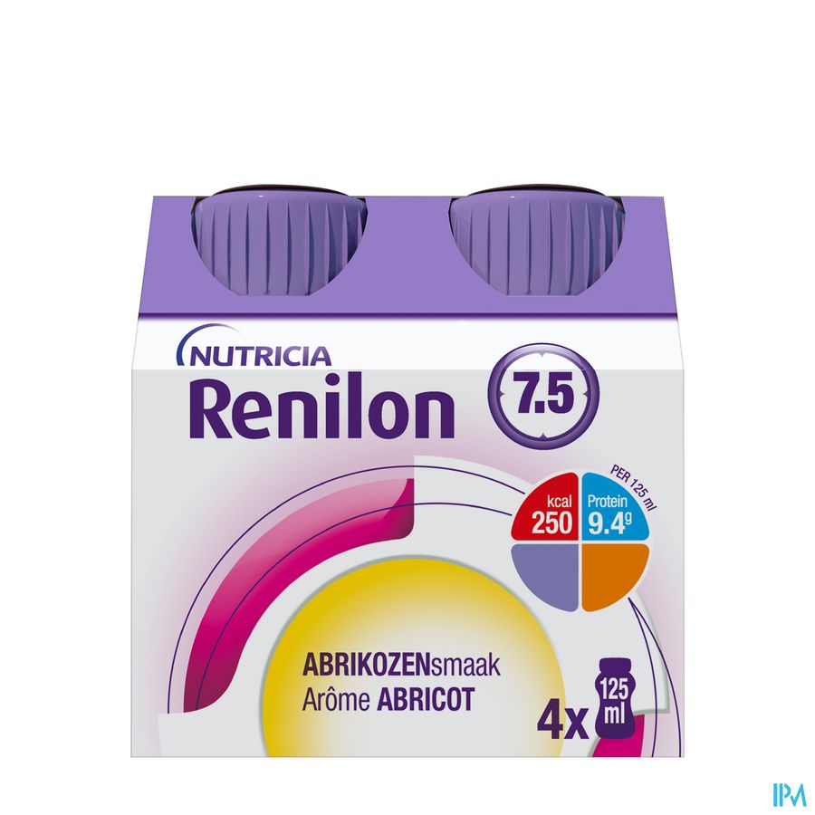 Renilon 7.5 Arôme Abricot Complément Nutritionnel Dénutrition Bouteilles 4x125ml