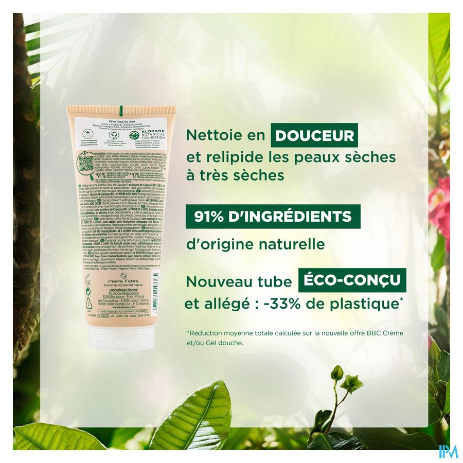 Klorane - Crème douche au beurre de Cupuaçu BIO - Fleur de Cupuaçu - Peau sèche à très sèche