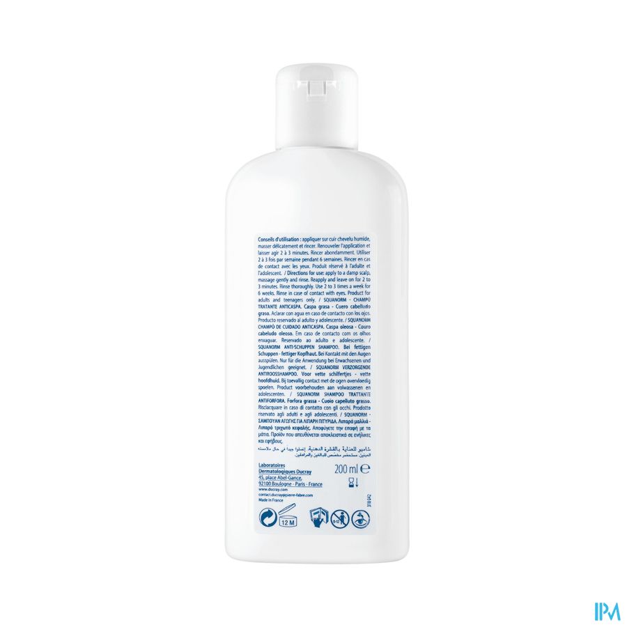 Ducray - Shampooing Traitant Antipelliculaire Pellicules Grasses - Shampoing anti pelliculaire grasse - Squanorm 