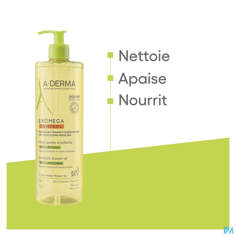 A-DERMA EXOMEGA CONTROL Huile lavante émolliente anti-démangeaisons - Peaux fragiles sèches à tendance atopique