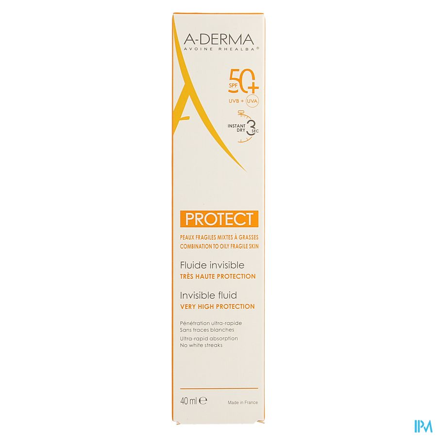 A-DERMA - A-DERMA PROTECT FLUIDE SOLAIRE VISAGE INVISIBLE SPF50+ - A-DERMA PROTECT