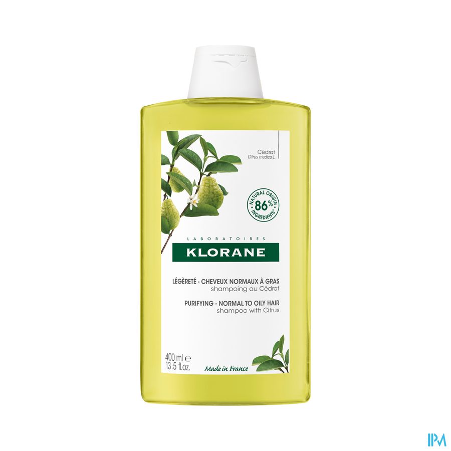 Klorane - Shampoing Légèreté à la pulpe de Cédrat - Cheveux normaux regraissant vite - Assainissant